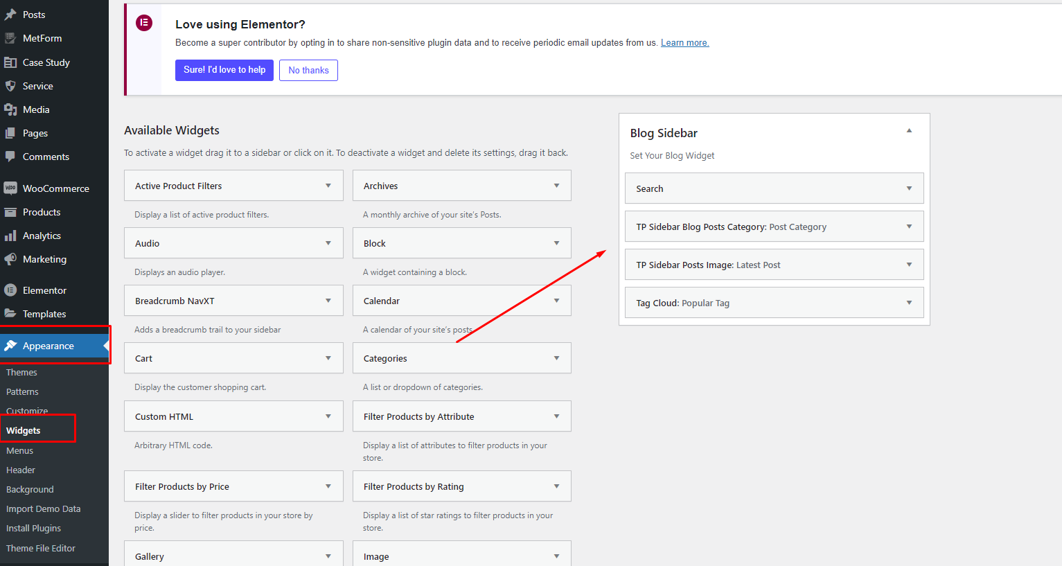 Add Widget Sidebar