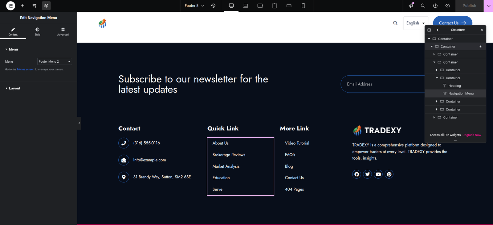 Edit Footer Elementor