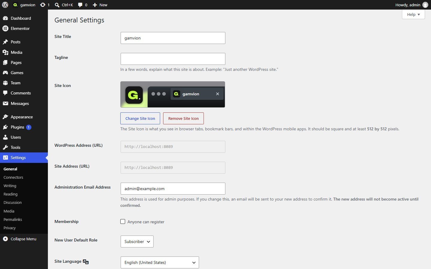 General settings