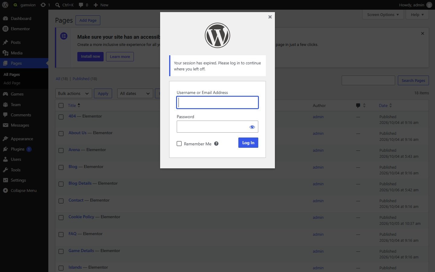 Pages list