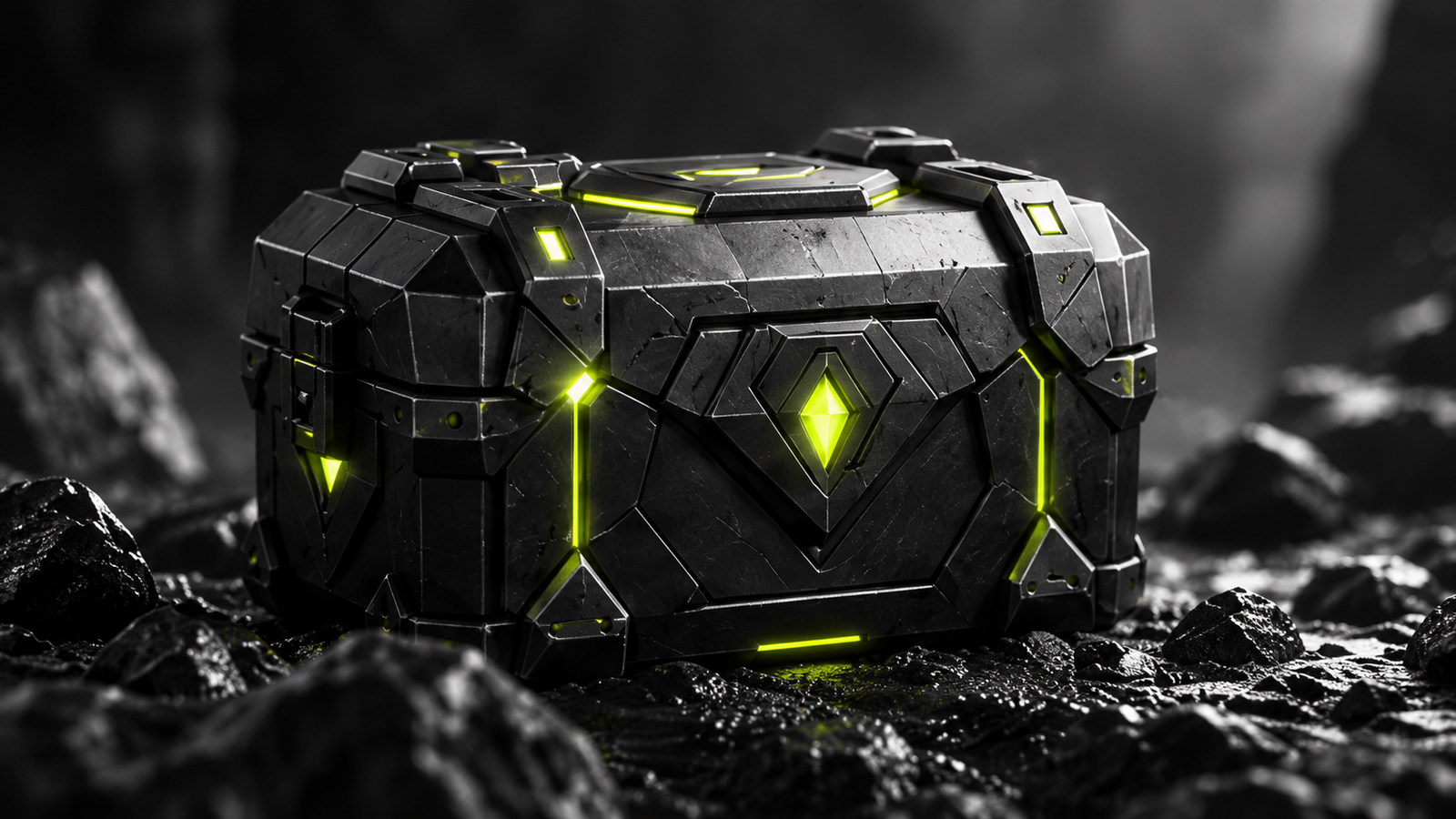 Graphite game rewards chest with lime details