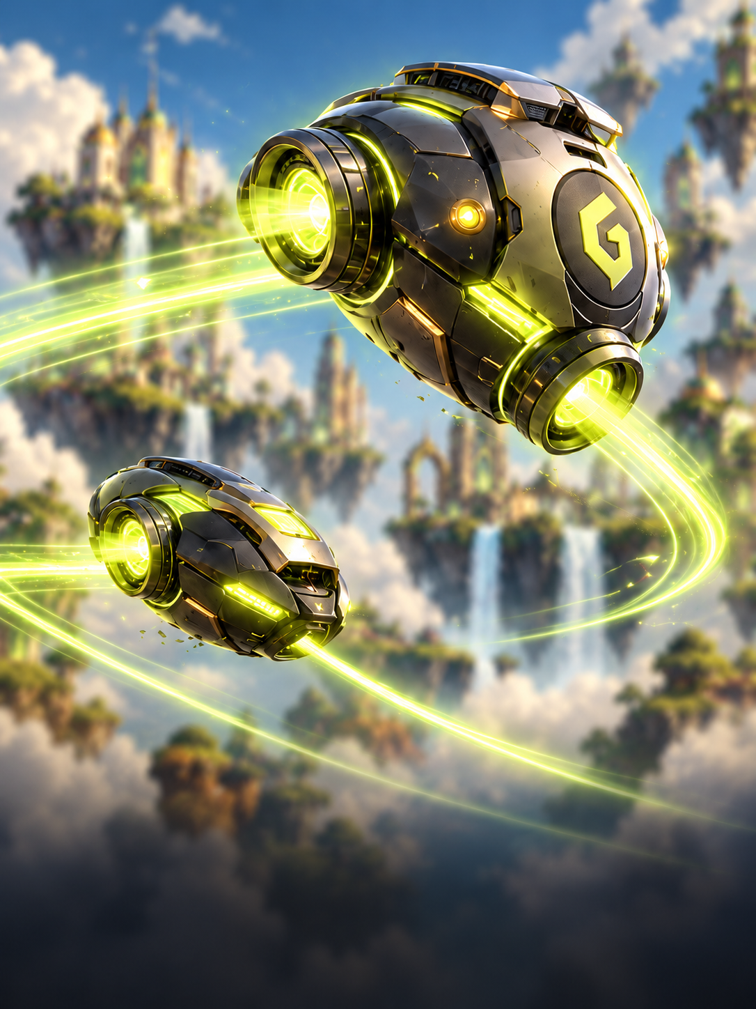Graphite hover drones with neon engines